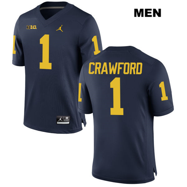 Men's NCAA Michigan Wolverines Kekoa Crawford #1 Navy Jordan Brand Authentic Stitched Football College Jersey CD25Z05FU